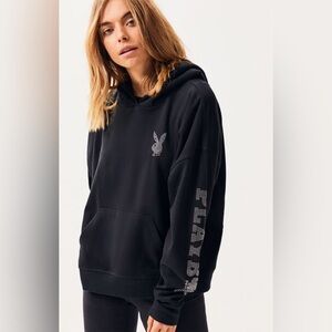 Playboy x PacSun Black Velour Rhinestone Bunny Hoodie  Sz S